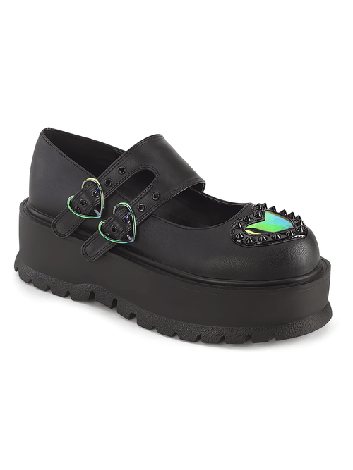 DEMONIA Schwarze Mary-Jane-Schuhe mit herzförmigem Schnallenriemen