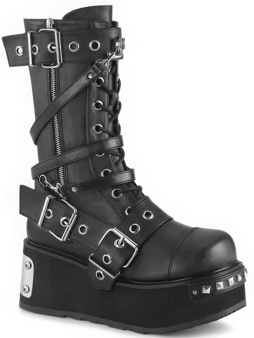DEMONIA Schwarze mittelhohe Schnürstiefel mit Nieten