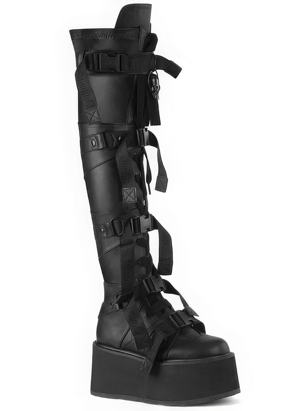 DEMONIA Black Over-The-Knee Boots with Platform