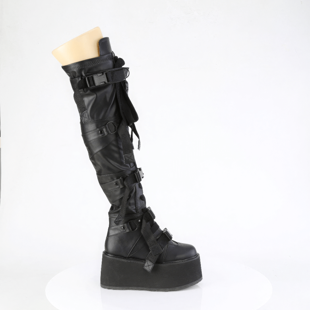 DEMONIA Black Over-The-Knee Boots with Platform