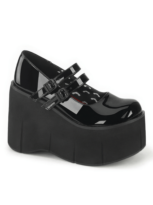 Mary Janes plateforme à double sangle vernie noire DEMONIA