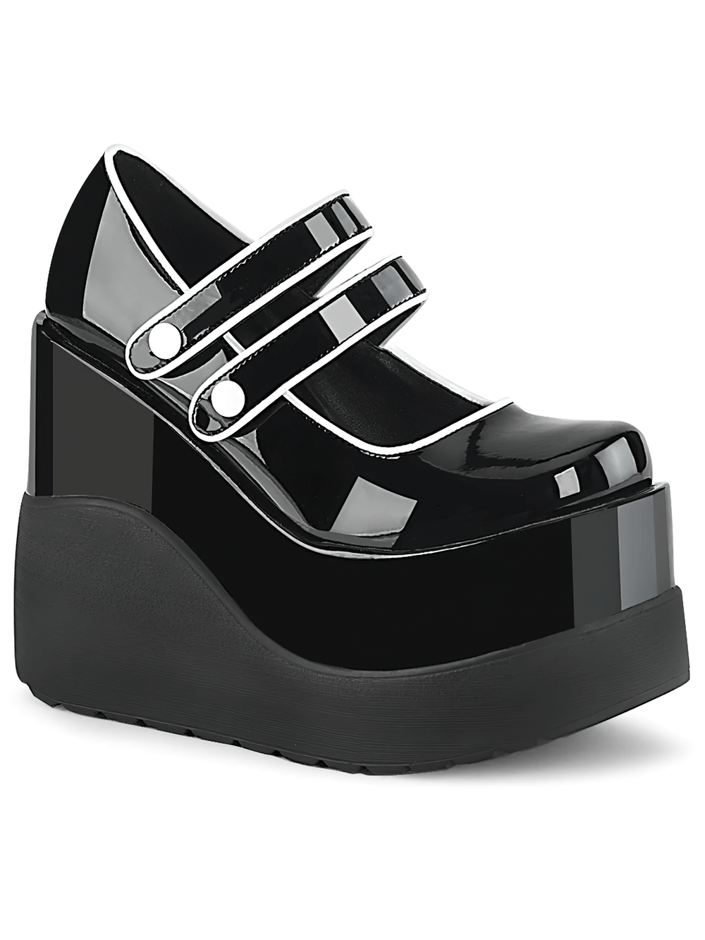DEMONIA Black Patent Wedge Platform Mary Jane Shoes