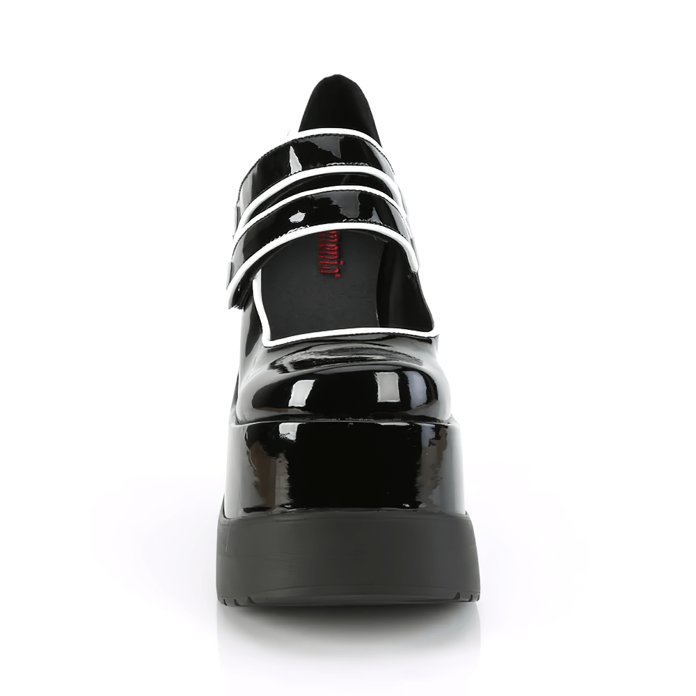 DEMONIA Black Patent Wedge Platform Mary Jane Shoes