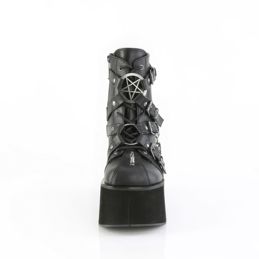 DEMONIA Black Platform Ankle Boots with Pentagram and Chains