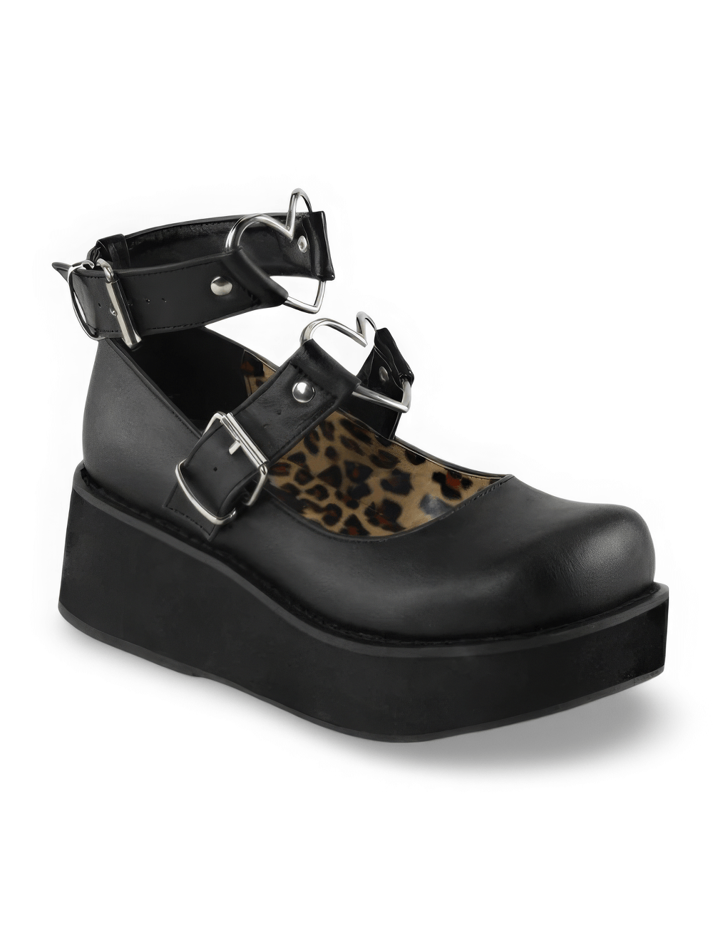 DEMONIA Black Platform Mary Jane Shoes with Heart O-Rings