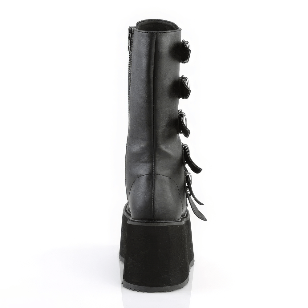DEMONIA Black Platform Mid-Calf Boots with Studded Straps