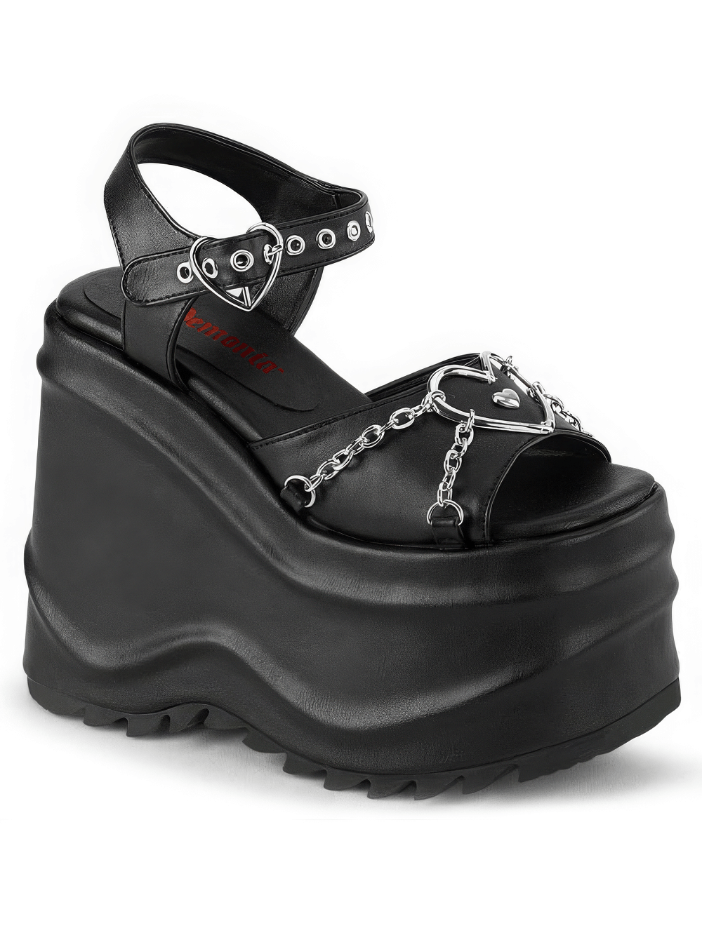 DEMONIA Schwarze Plateausandalen mit Herzschnallen