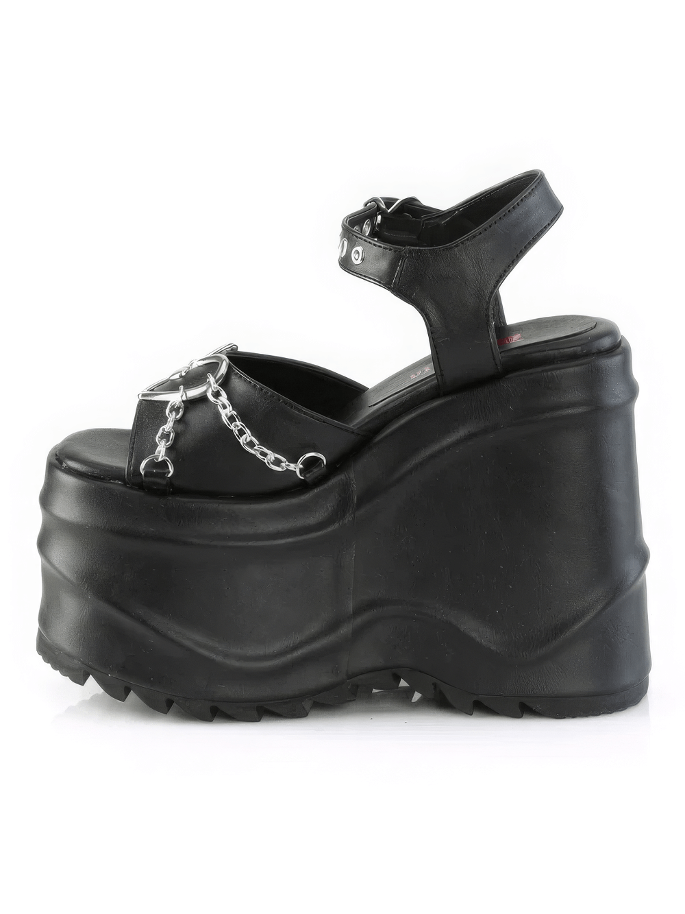 DEMONIA Black Platform Sandals with Heart Buckles