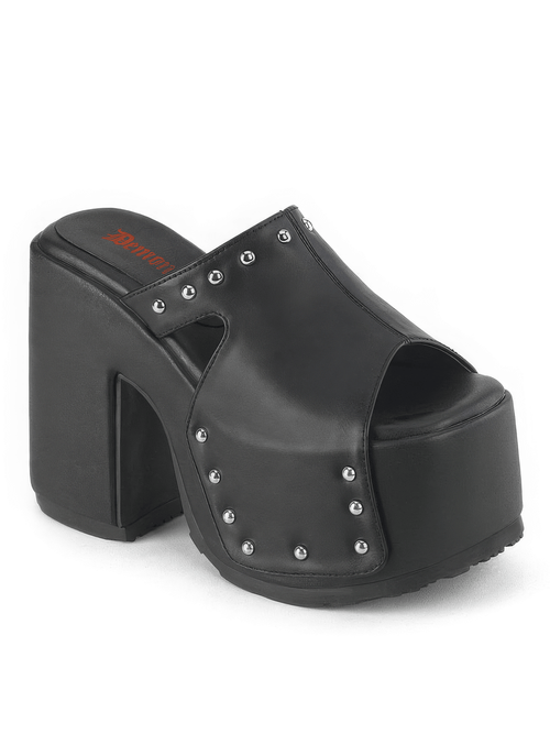DEMONIA Schwarze Plateau-Slide-Sandalen mit Nietendetails