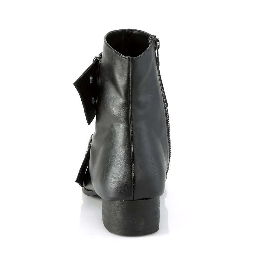 DEMONIA Black Pointed Toe Ankle Boots with Straps