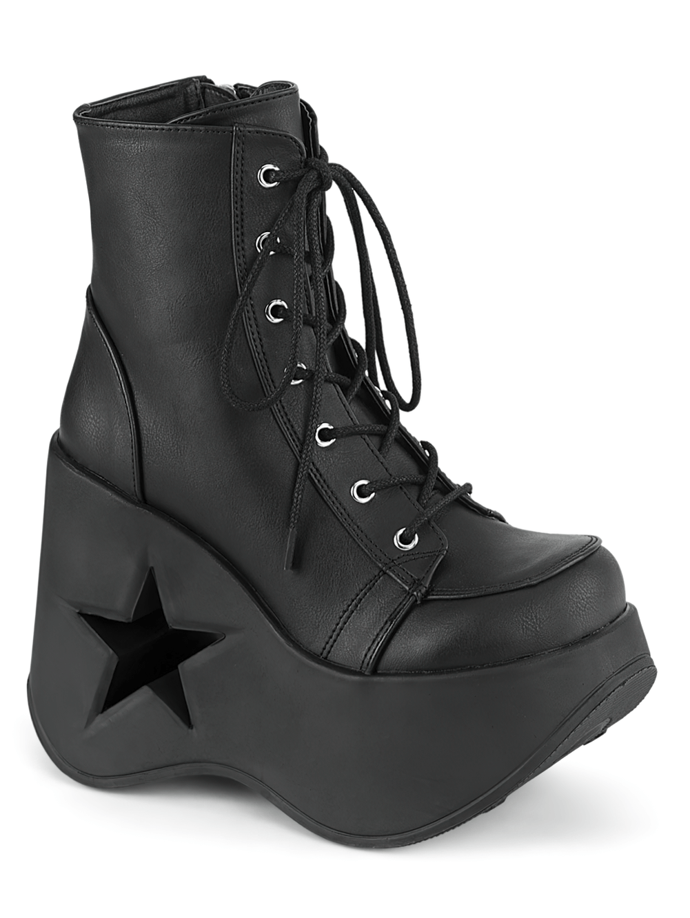 DEMONIA Black Star Cutout Wedge Platform Lace-Up Ankle Boots