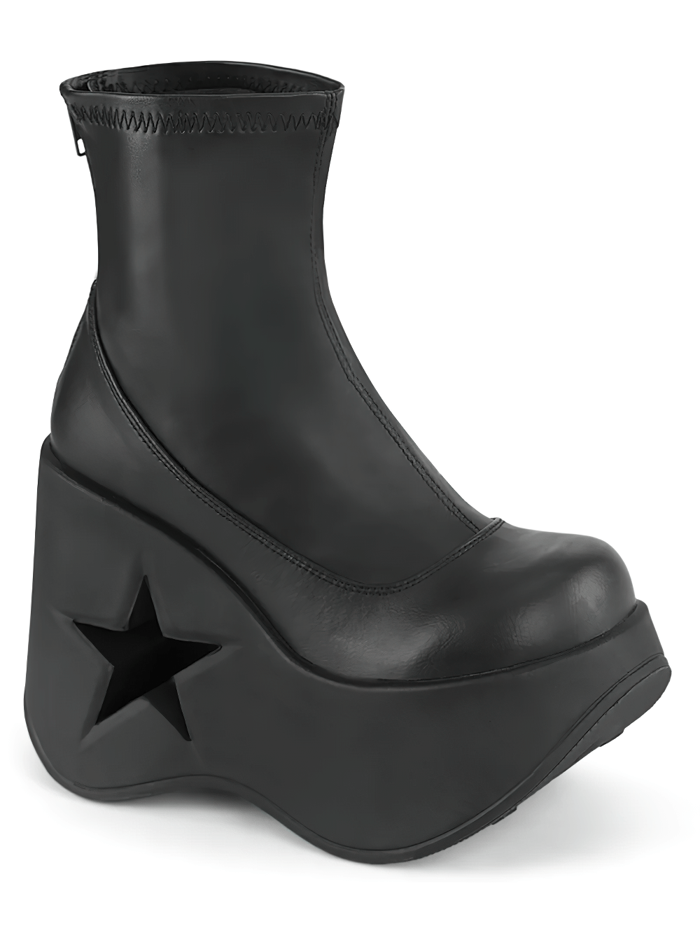 DEMONIA Black Star Platform Stretch Ankle Boots with Zip