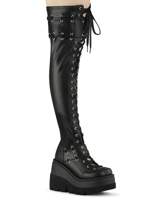 Bottes cuissardes extensibles noires à lacets DEMONIA