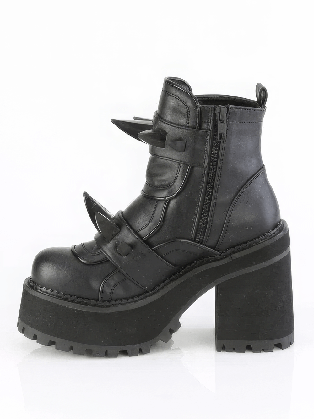 DEMONIA Black Studded Front Shield Ankle Boots