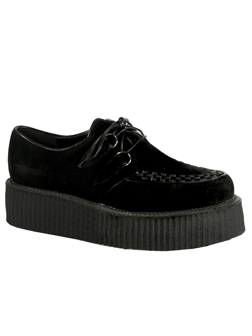 DEMONIA – Vegane Creepers aus schwarzem Wildleder im Gothic-Stil mit Plateausohle