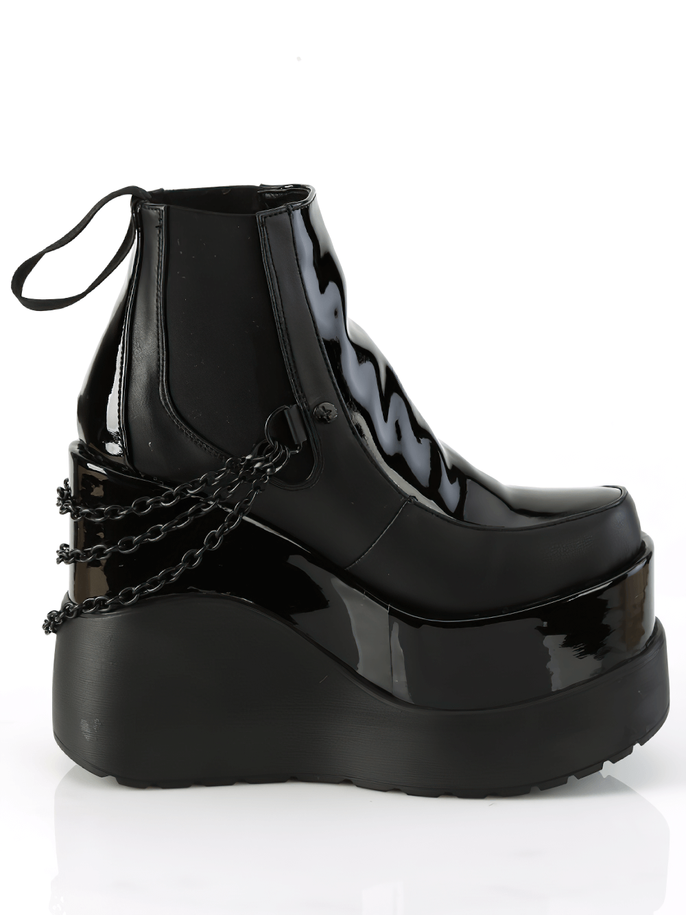 DEMONIA Black Tiered Platform Boots with Chains