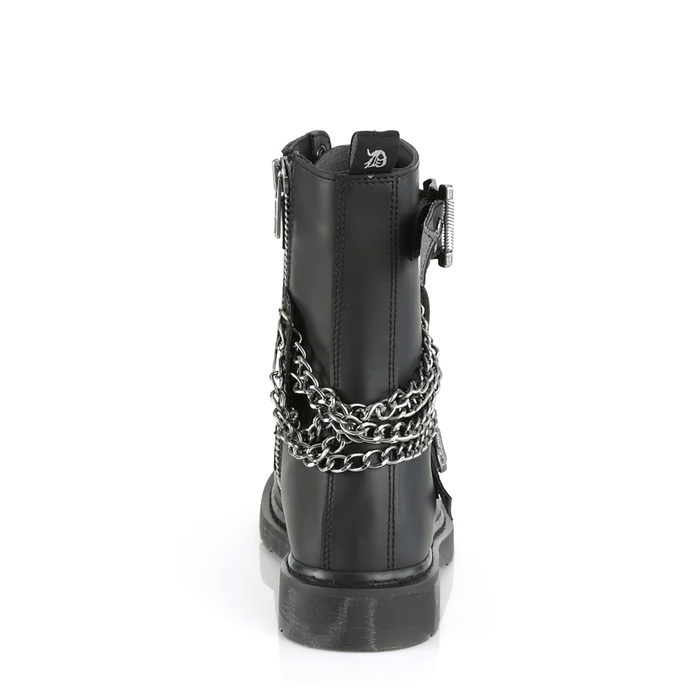 DEMONIA Black Vegan Leather 10-Eyelet Combat Boots