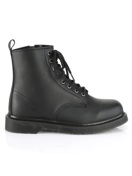 DEMONIA Black Vegan Leather Lace-Up Mid Calf Boot