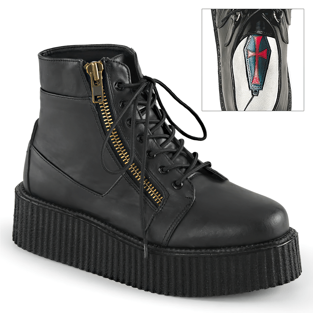 DEMONIA Black Vegan Leather Lace-Up Platform Boots