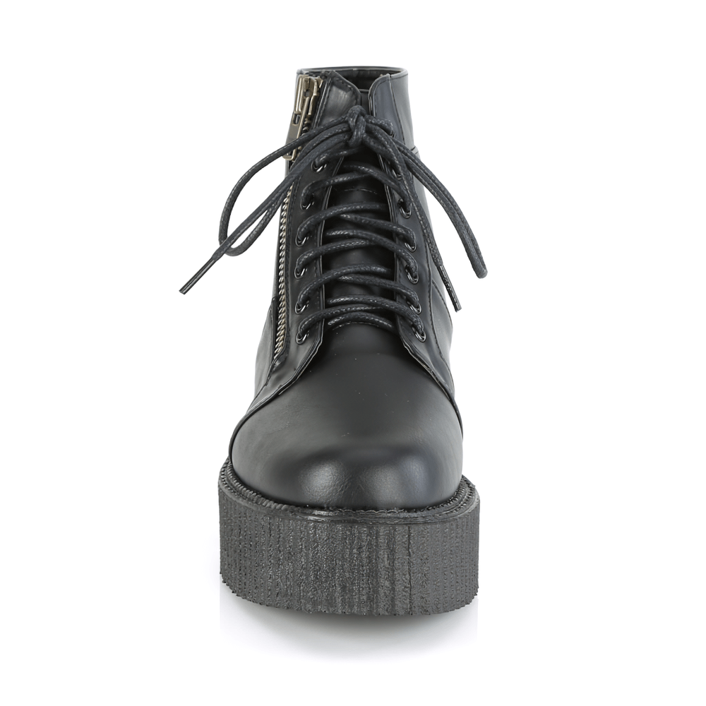 DEMONIA Black Vegan Leather Lace-Up Platform Boots