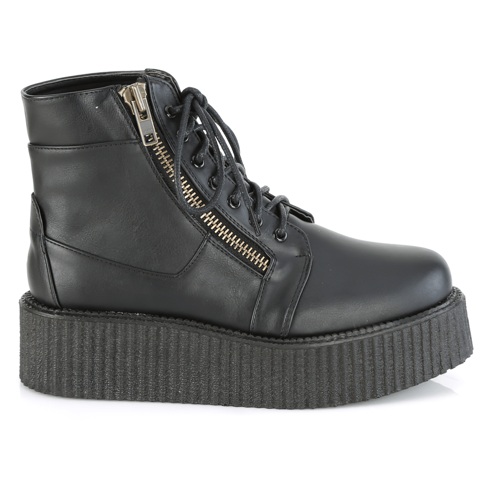 DEMONIA Black Vegan Leather Lace-Up Platform Boots