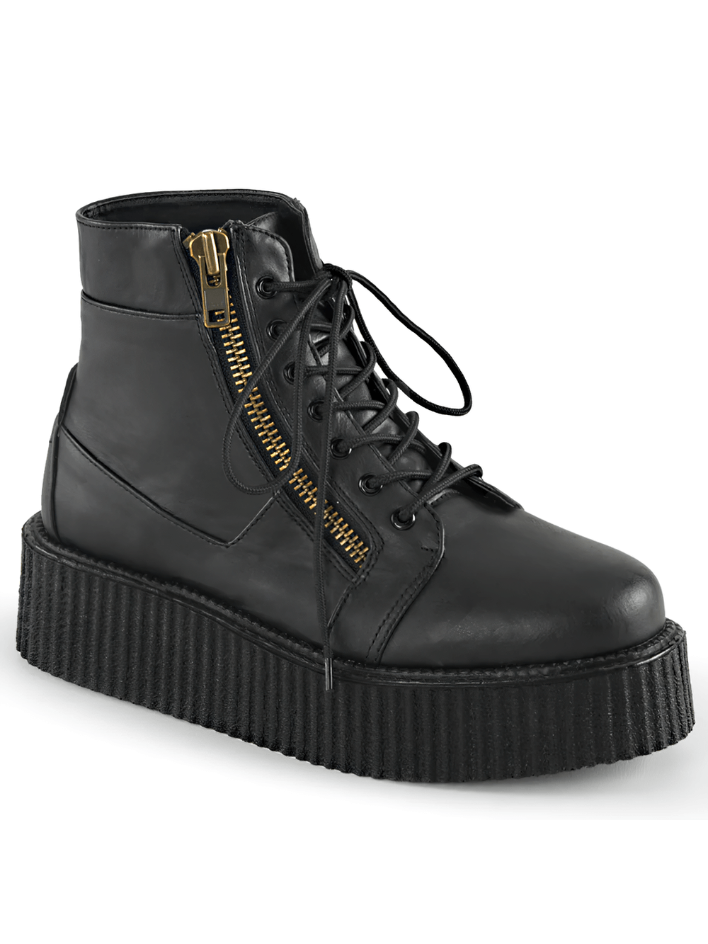 DEMONIA Black Vegan Leather Lace-Up Platform Boots