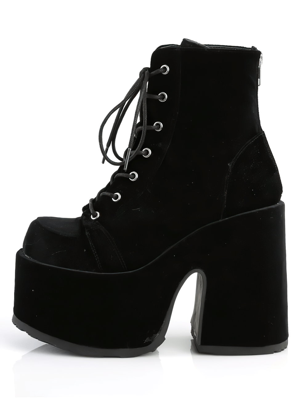 DEMONIA Black Velvet Lace-Up Platform Ankle Boots