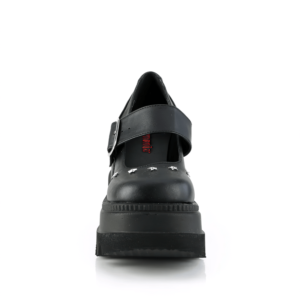 DEMONIA Black Wedge Platform Maryjane Shoes with Star Studs