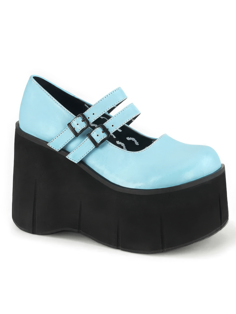 Chic pastel blue double-strap platform Mary Janes with a bold 11.4cm platform, perfect for stylish outings.