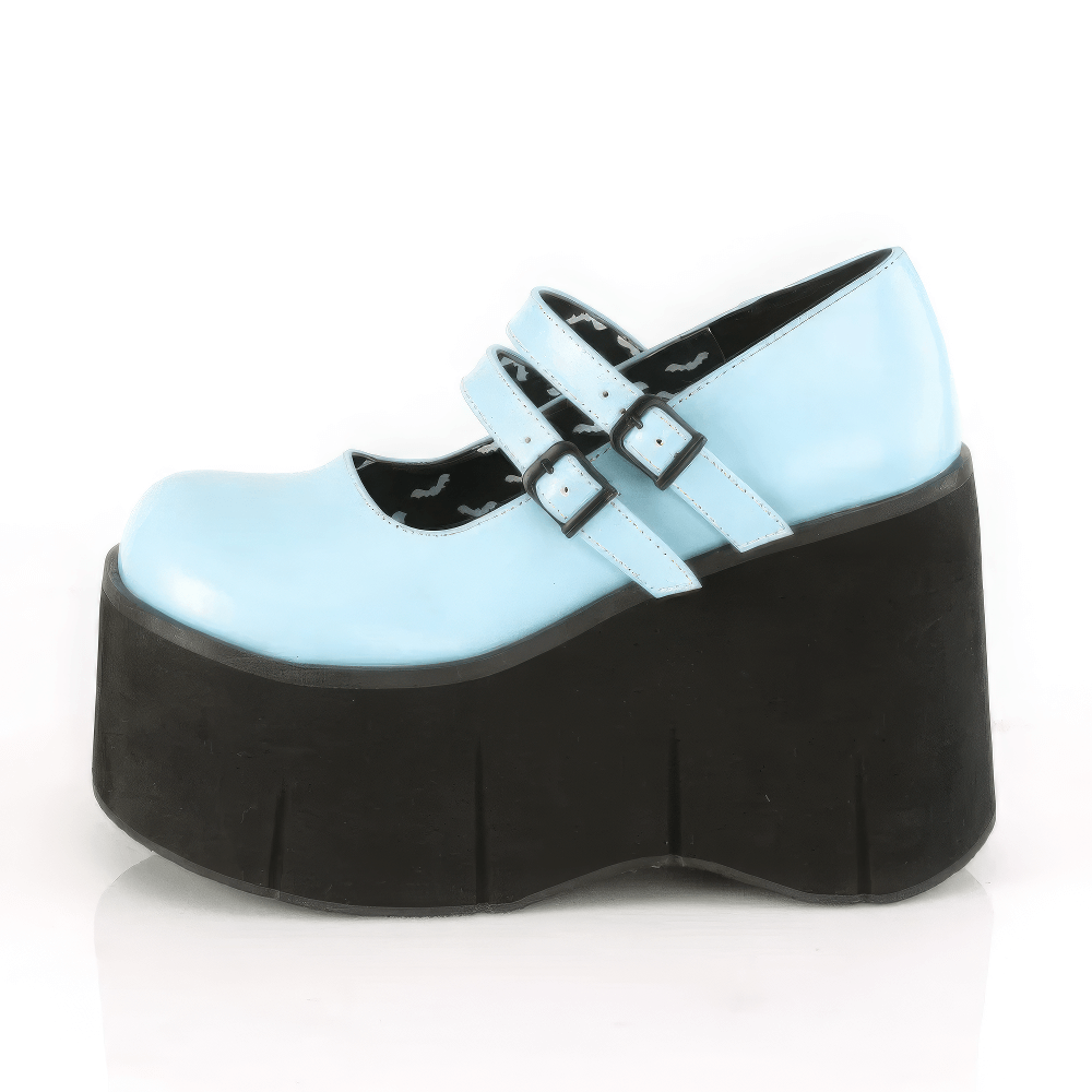Demonia Blue Double-Strap Platform Mary Janes with 11.4cm platform height, perfect for a bold and stylish look.
