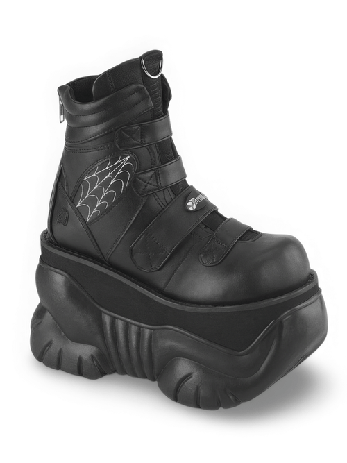 DEMONIA Bold Spider Web Platform Boots with Straps