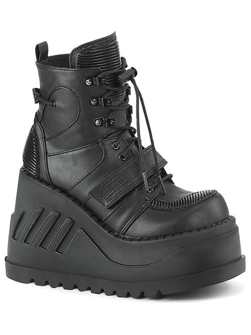 DEMONIA Bold Wedge Ankle Boots mit Schnürung und Riemen