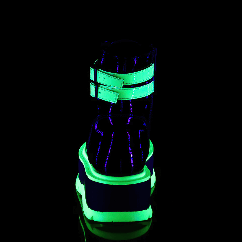 DEMONIA Bright Green Strap Platform Lace-Up Boots