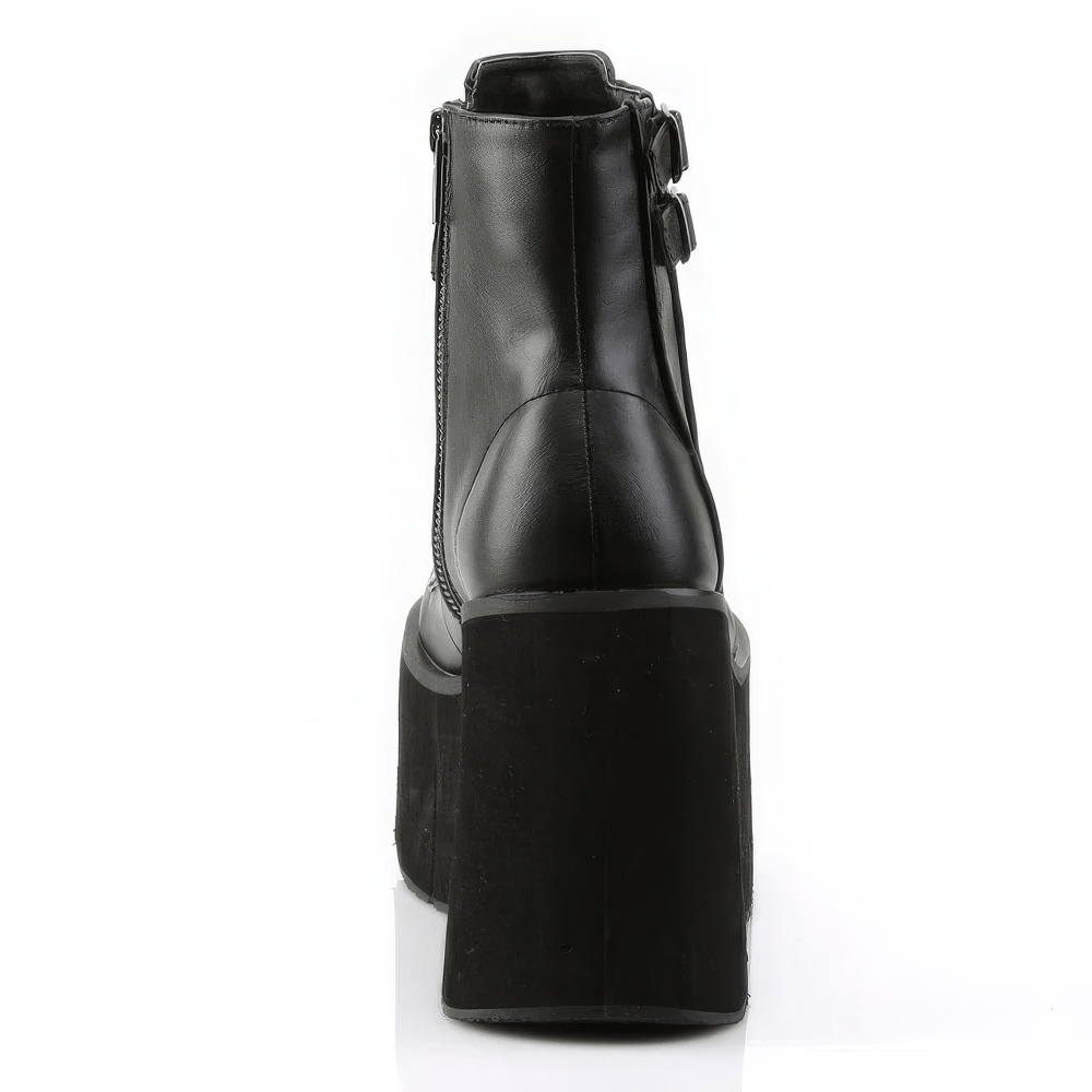 Back view of DEMONIA Chic Black Faux Lace-Up Ankle Boots showing platform and side zip details.