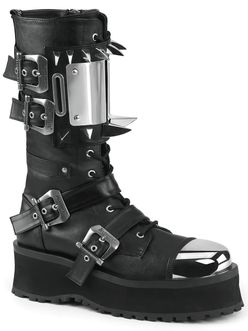DEMONIA Chrom-Klauen-Spike-Mittelkalbstiefel mit Schnallen