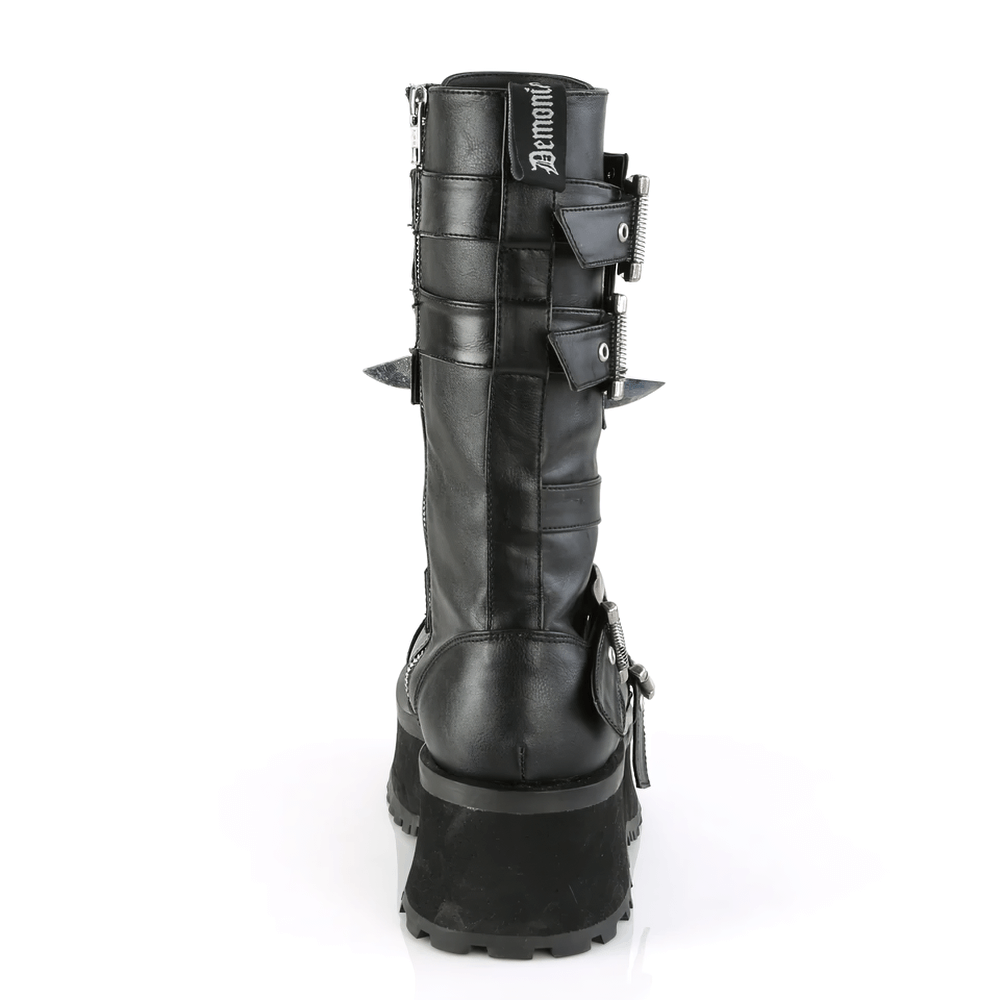 DEMONIA Chrome Claw Spike Mid-Calf Boots With Buckles