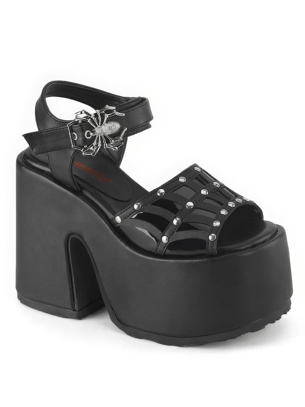 DEMONIA Chunky Heel Ankle Strap Sandals with Spider Buckle