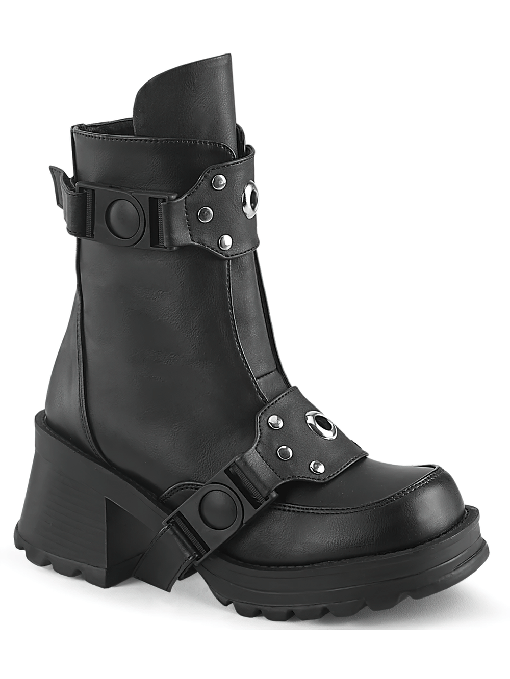 DEMONIA Chunky Heels Black Ankle Boots with Buckles