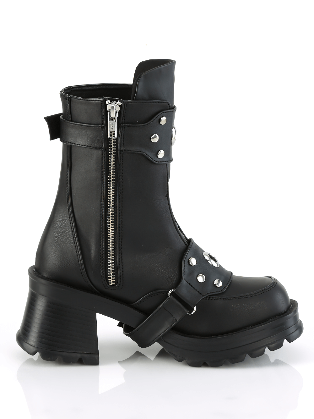 DEMONIA Chunky Heels Black Ankle Boots with Buckles
