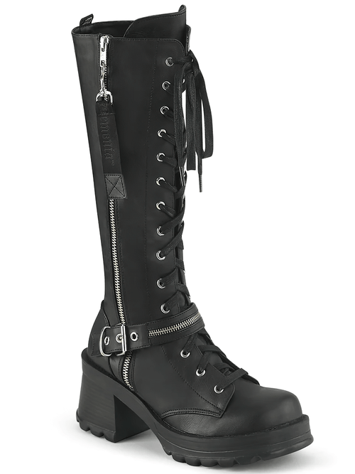 Bota hasta la rodilla con cordones y tacón grueso DEMONIA