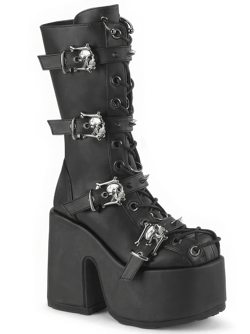 DEMONIA Edgy Mid-Calf Boots with Spikes and Skull Details