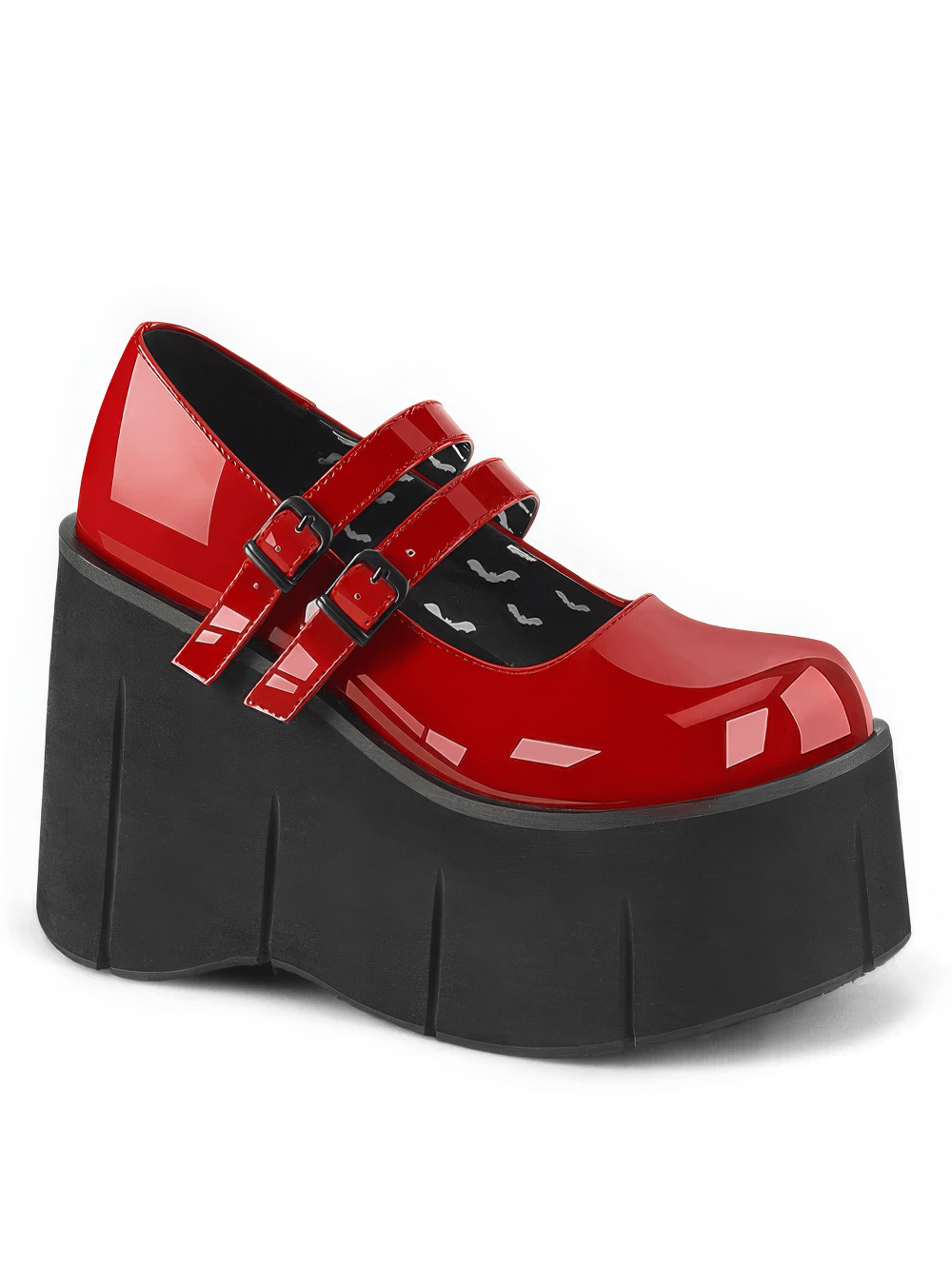 DEMONIA Edgy Red Double-Strap Platform Mary Janes