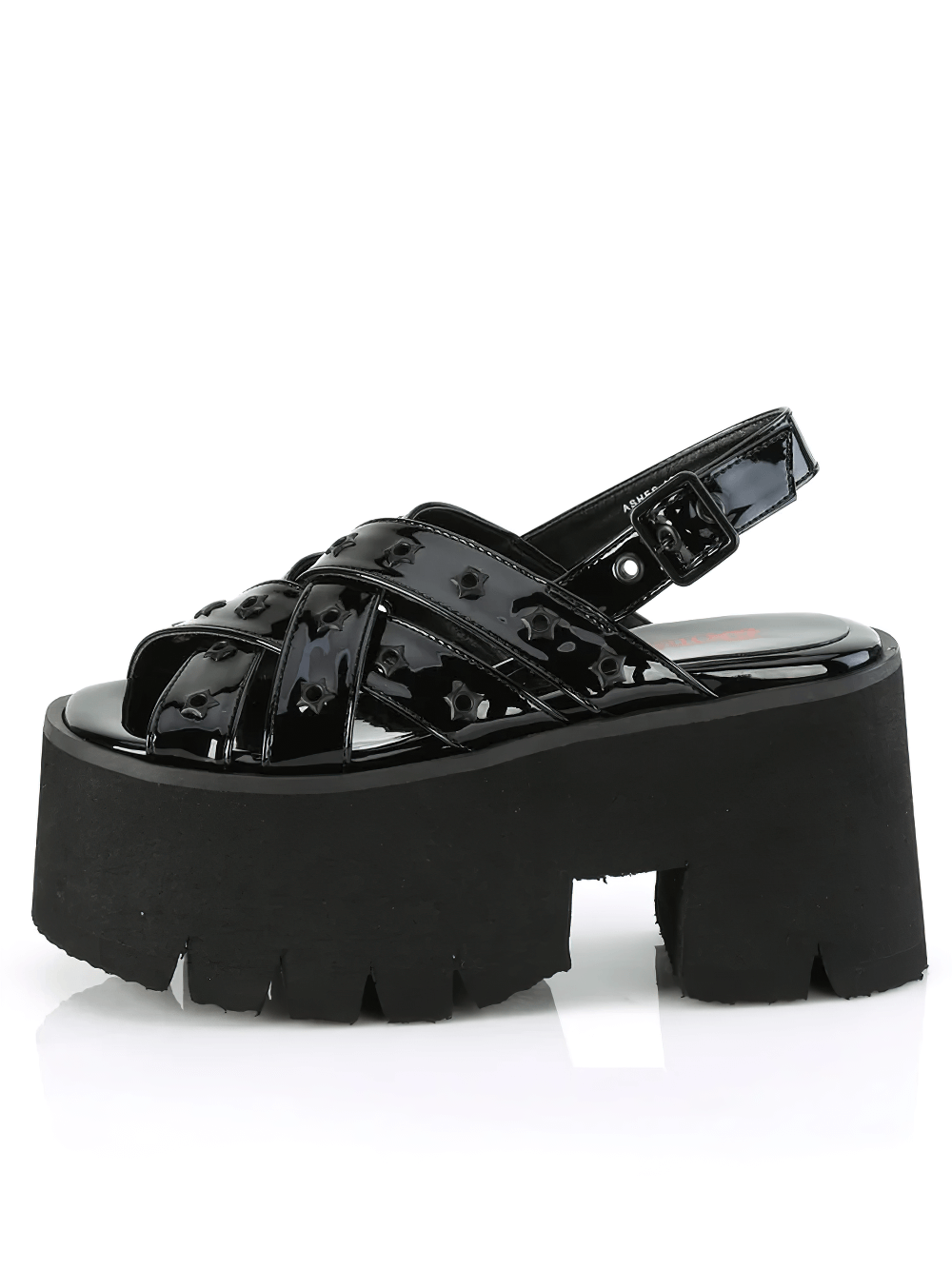 DEMONIA Edgy Slingback Platform Sandals with Star Eyelets