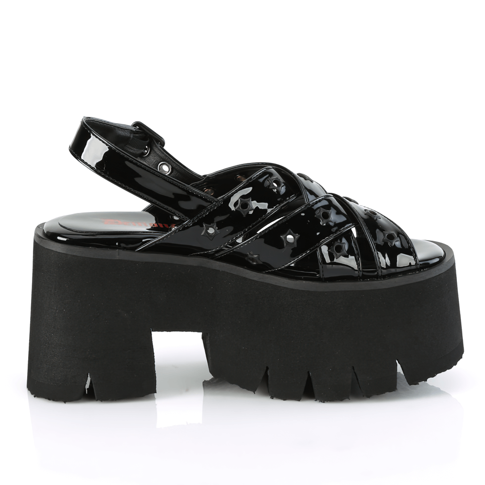 DEMONIA Edgy Slingback Platform Sandals with Star Eyelets