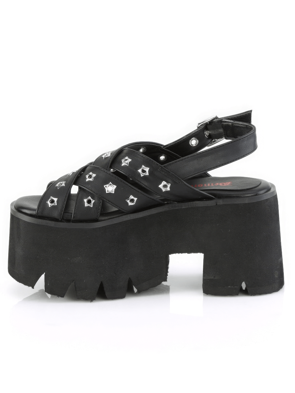 DEMONIA Edgy Strappy Platform Sandals with Star Eyelets