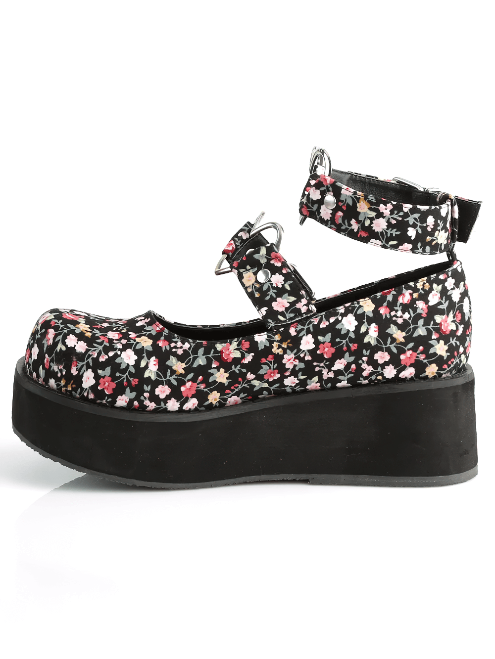 DEMONIA Floral Mary Jane Platforms with Heart Detail