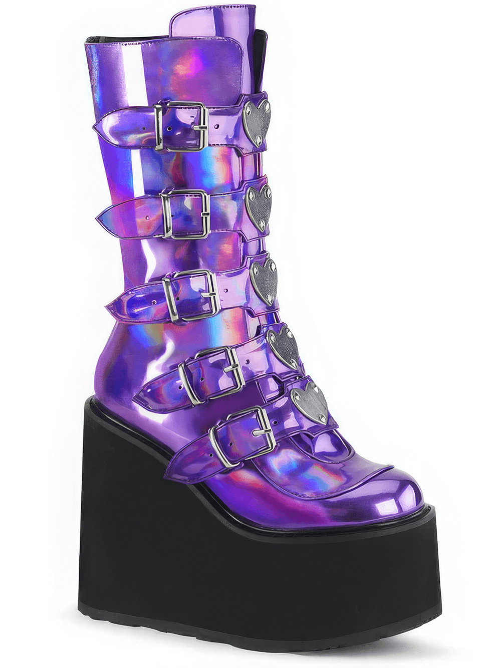 DEMONIA Futuristic Purple Hologram Mid-Calf Boots