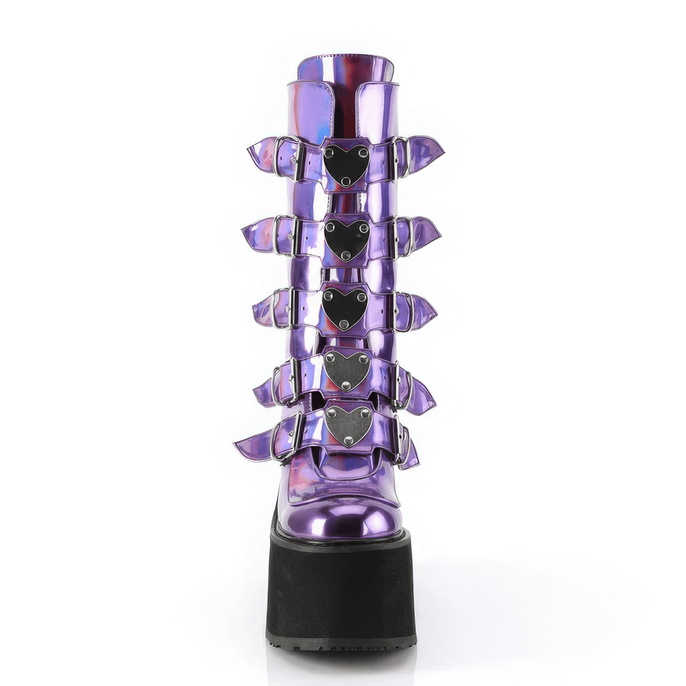 DEMONIA Futuristic Purple Hologram Mid-Calf Boots