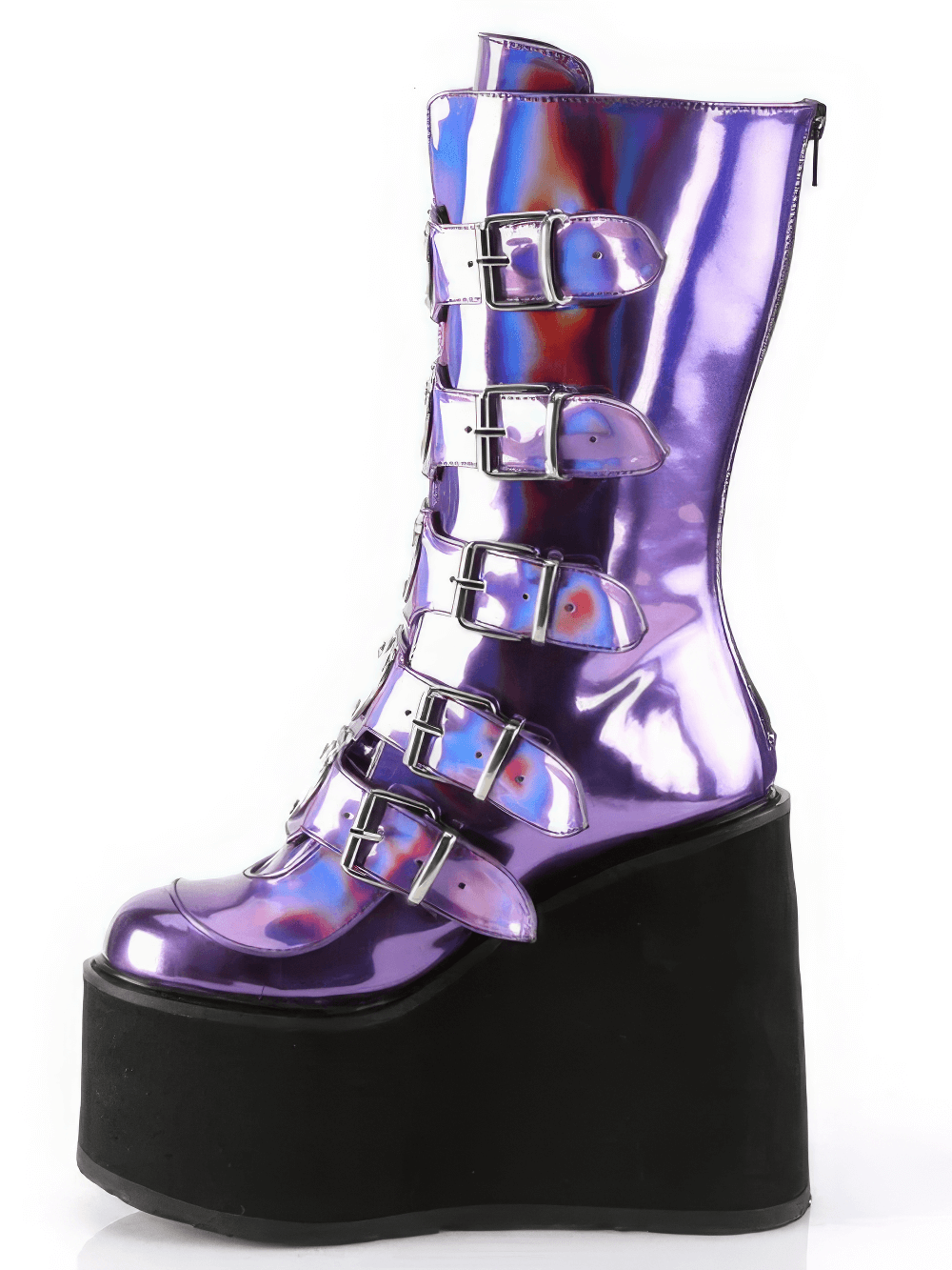 DEMONIA Futuristic Purple Hologram Mid-Calf Boots