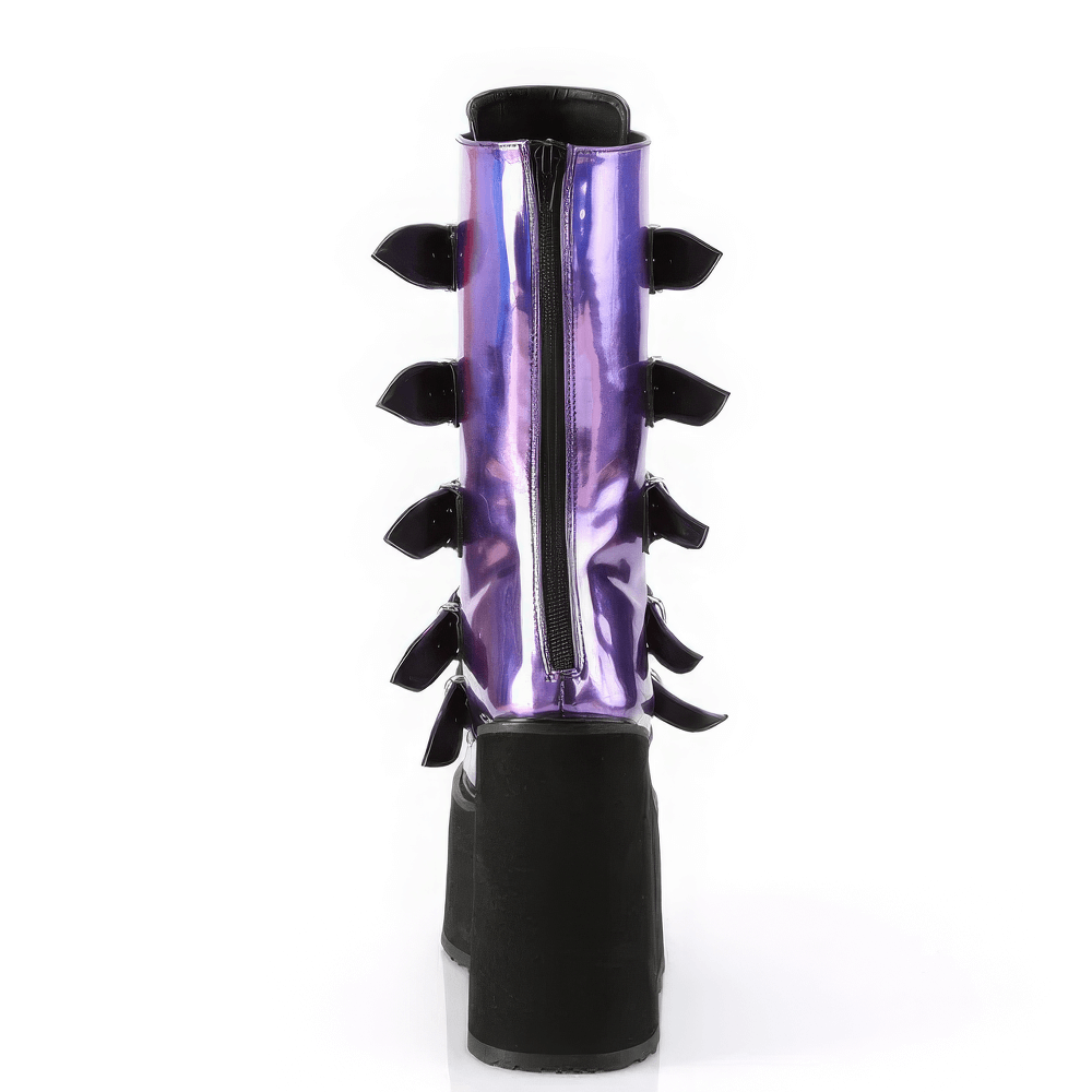 DEMONIA Futuristic Purple Hologram Mid-Calf Boots